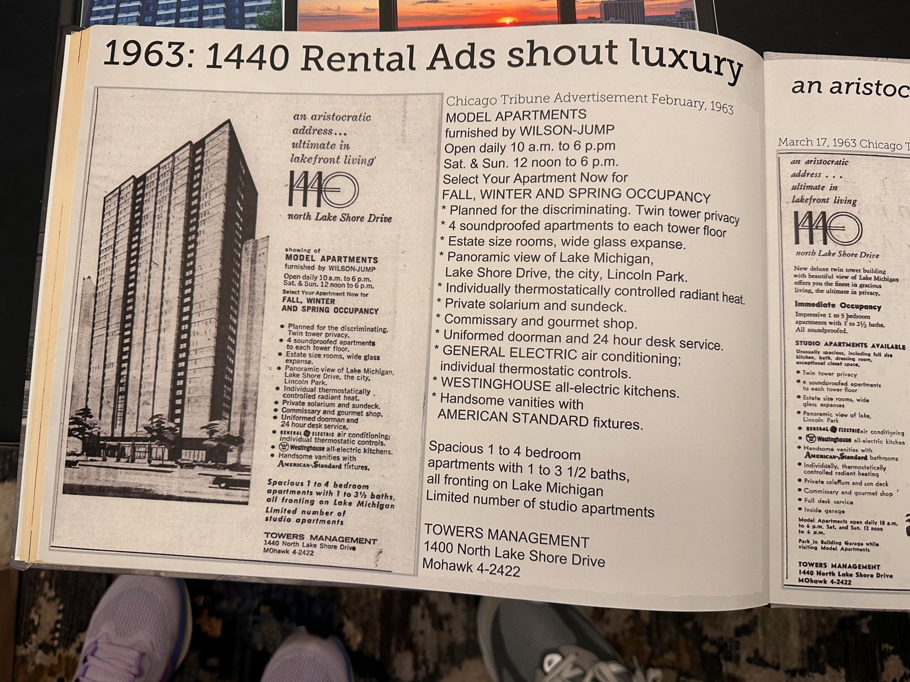 A 1963 rental campaign sold 1440 as “an aristocratic address … ultimate in lakefront living.”