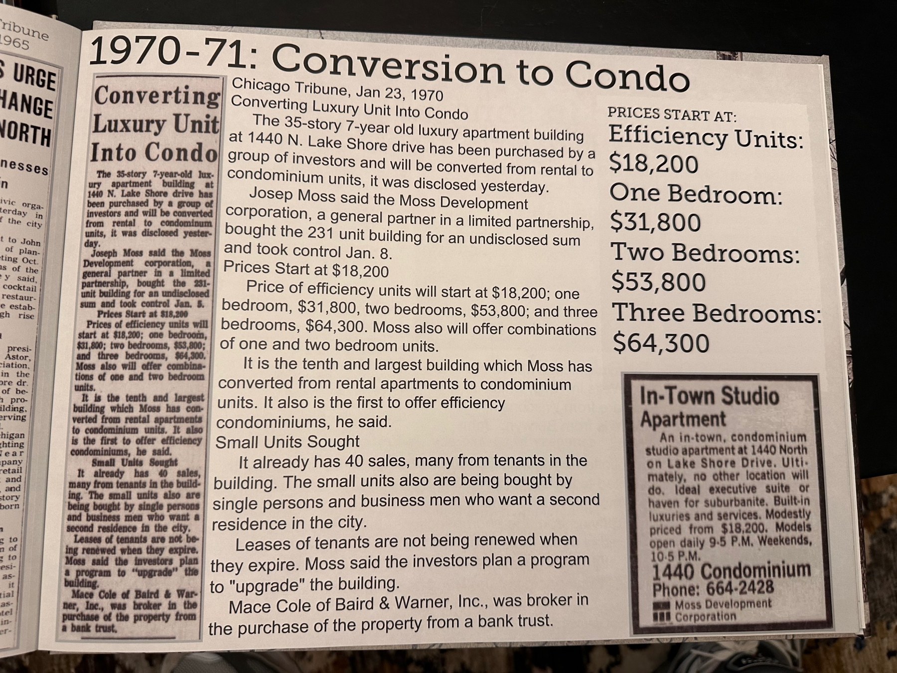 January 1970: the rental tower begins its conversion to condominium ownership, with prices starting at $18,200.