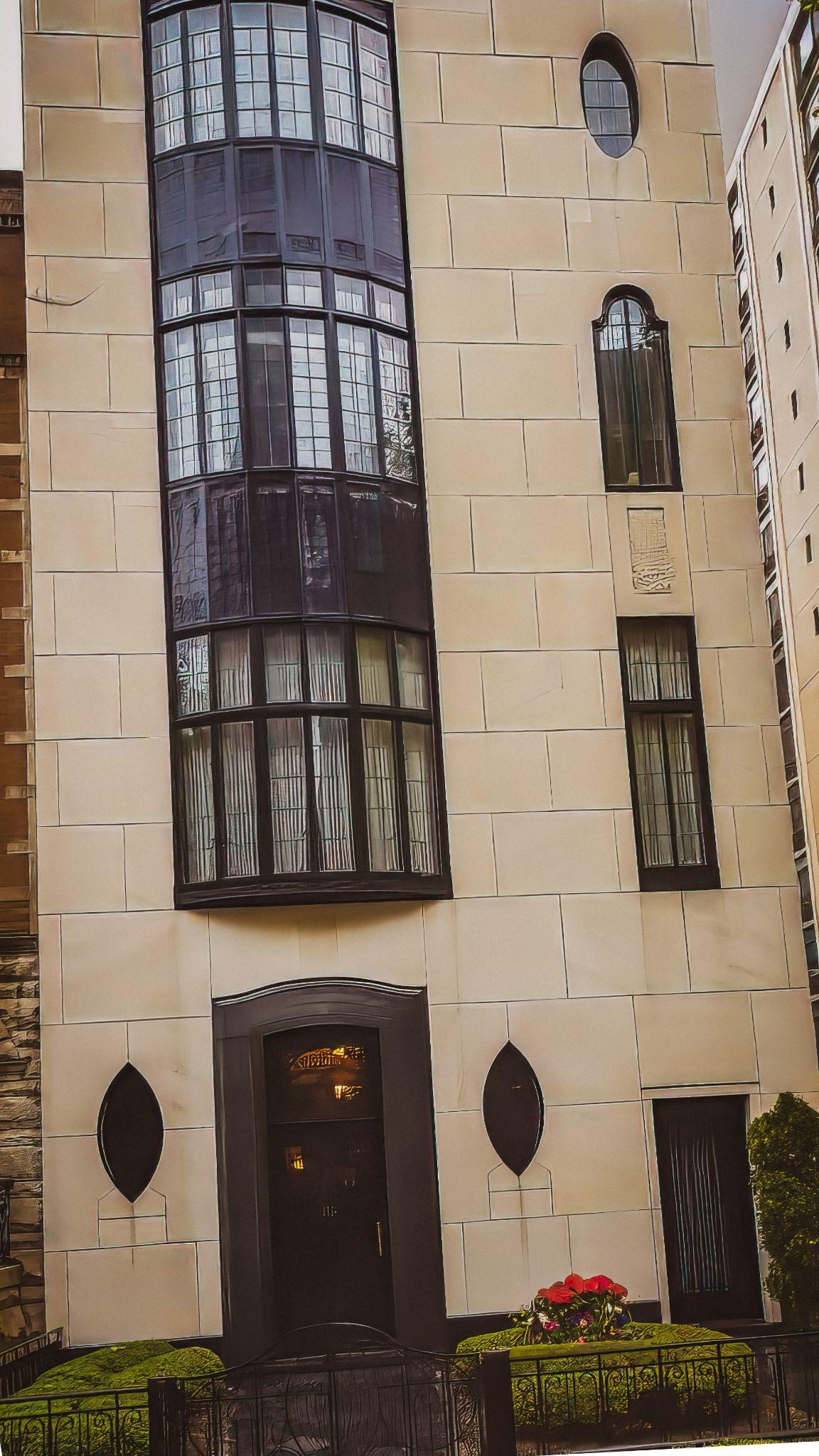 The three-story cast-iron bay at 1444 N Astor Street